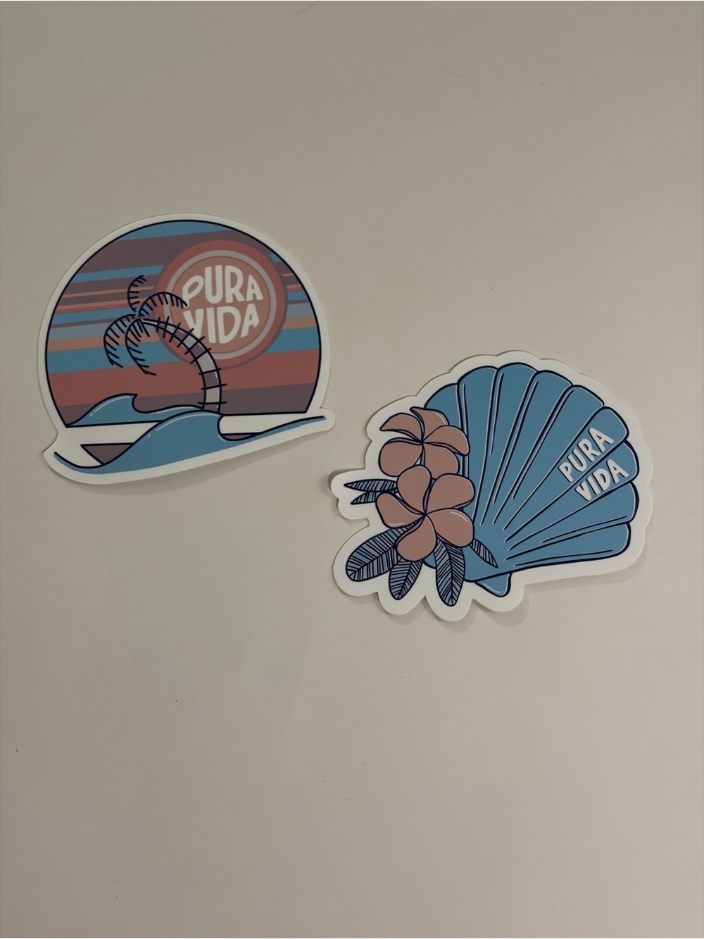 Pura Vida Coastal Sunset & Seashell Sticker Duo - Blue & Peach